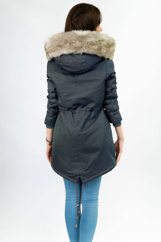 DAMSKA PARKA ZIMOWA NA FUTERKU GRANATOWA (B508)