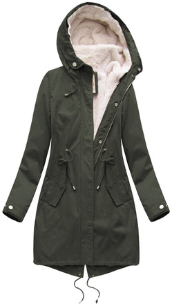 Zimowa damska parka z podpinką i kapturem army (7626BIG)