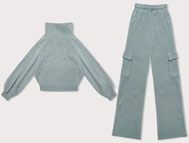 Casualowy komplet ze spodniami typu cargo miętowy (AMG-338A)