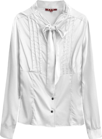 SATYNOWA KOSZULA Z WIĄZANĄ STÓJKĄ BIAŁA (X1066X)