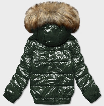 Lakierowana kurtka damska ciemnozielona (B8039-10)