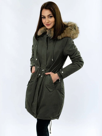 Zimowa damska parka z podpinką i kapturem army (7626)