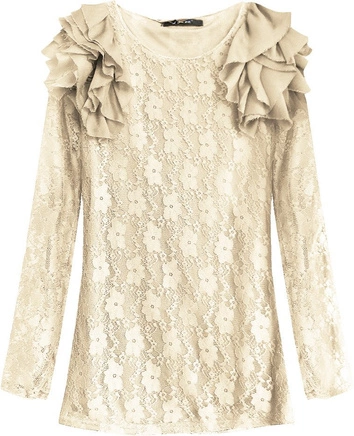 KORONKOWA BLUZKA W KWIATY BEŻOWA (3660)