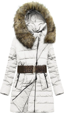 KURTKA Z KAPTUREM I PASKIEM BIAŁA (X1213X)