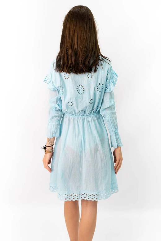 Bawełniana sukienka z haftem błękitna (303art)