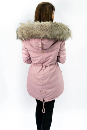 DWUSTRONNA DAMSKA KURTKA ZIMOWA Z KAPTUREM RÓŻOWO-GRANATOWA (W632)