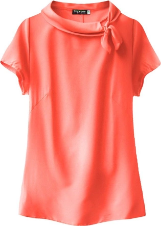 BLUZKA Z WIĄZANYM KOŁNIERZYKIEM NEONOWY KORAL (289ART)