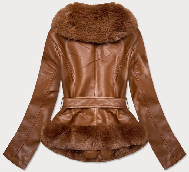 RAMONESKA Z FUTRZANYM KOŁNIERZEM BRĄZOWA (B9737-12012)