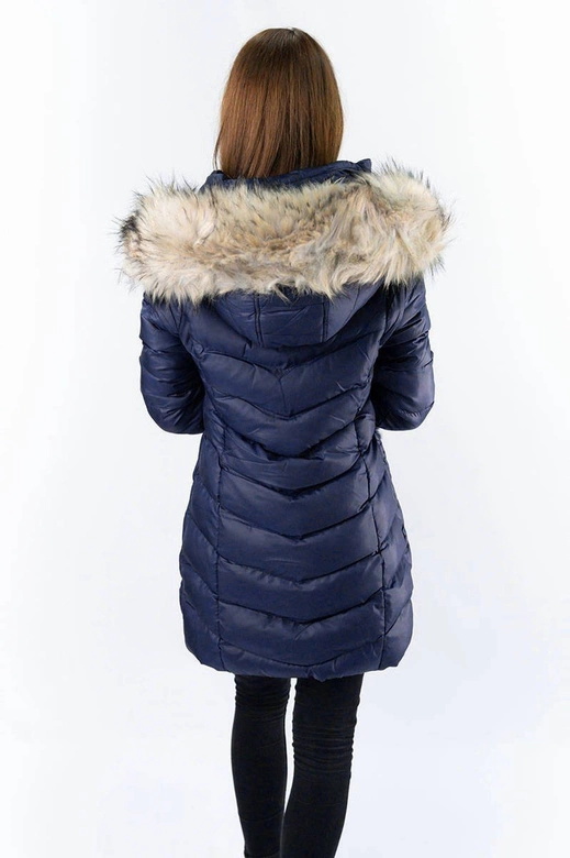 Zimowa kurtka damska z odpinanymi rękawami granatowa (w761)