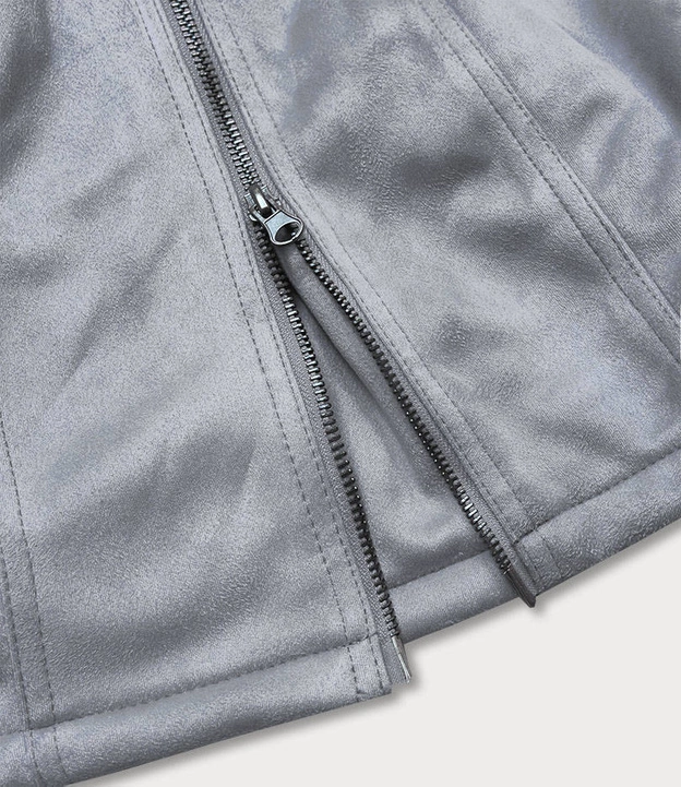 ZAMSZOWA KURTKA DAMSKA Z FUTERKIEM SZARA (6517BIG)