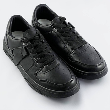 Damskie sznurowane sneakersy czarne (21-q22)