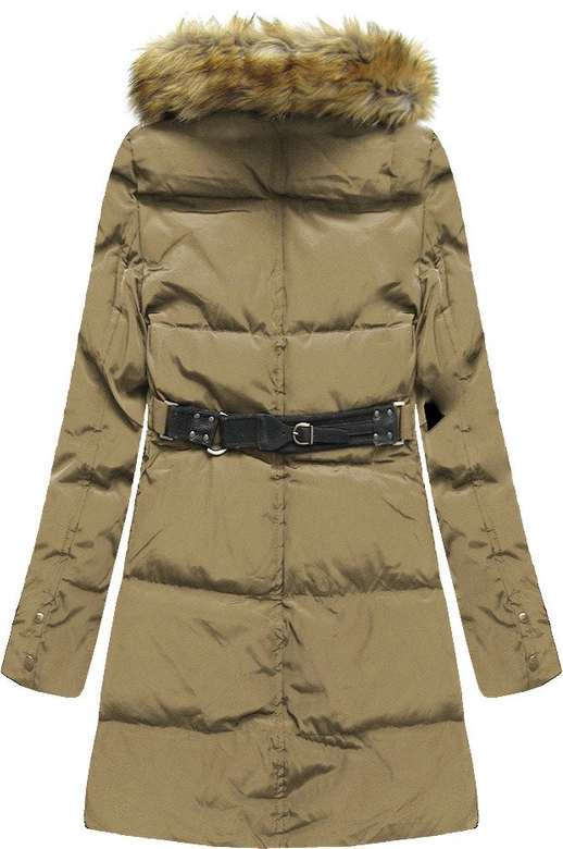 ZIMOWA PIKOWANA KURTKA DAMSKA Z PUCHEM NATURALNYM CIEMNOBEŻOWA (X1296X)