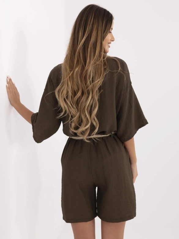 Damskie szorty z dodatkiem lnu ciemny brąz (6620)