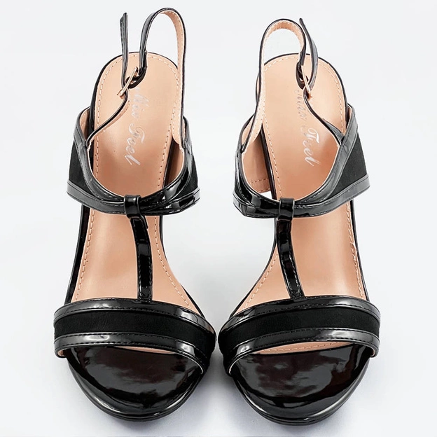 Sandały damskie z łączonych materiałów czarno-beżowe (hb09)