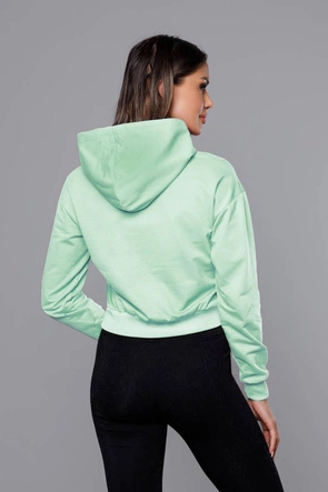 Krótka bluza dresowa z kapturem pistacjowa (8B939-39)
