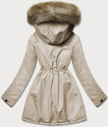 Ciepła kurtka zimowa damska dwustronna beżowa (w610)