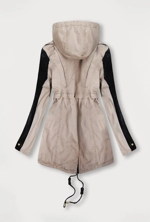 BAWEŁNIANA PARKA Z WSTAWKAMI Z EKOSKÓRY BEŻOWA (X7085X)