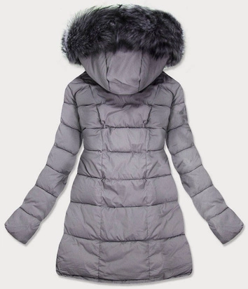 DAMSKA KURTKA PIKOWANA ZIMOWA Z KAPTUREM SZARA (17-032)