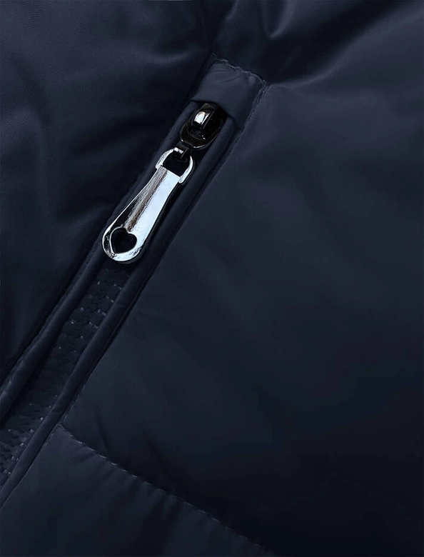 Krótki puchowy bezrękawnik damski ze stójką granatowy (16M9092-215)