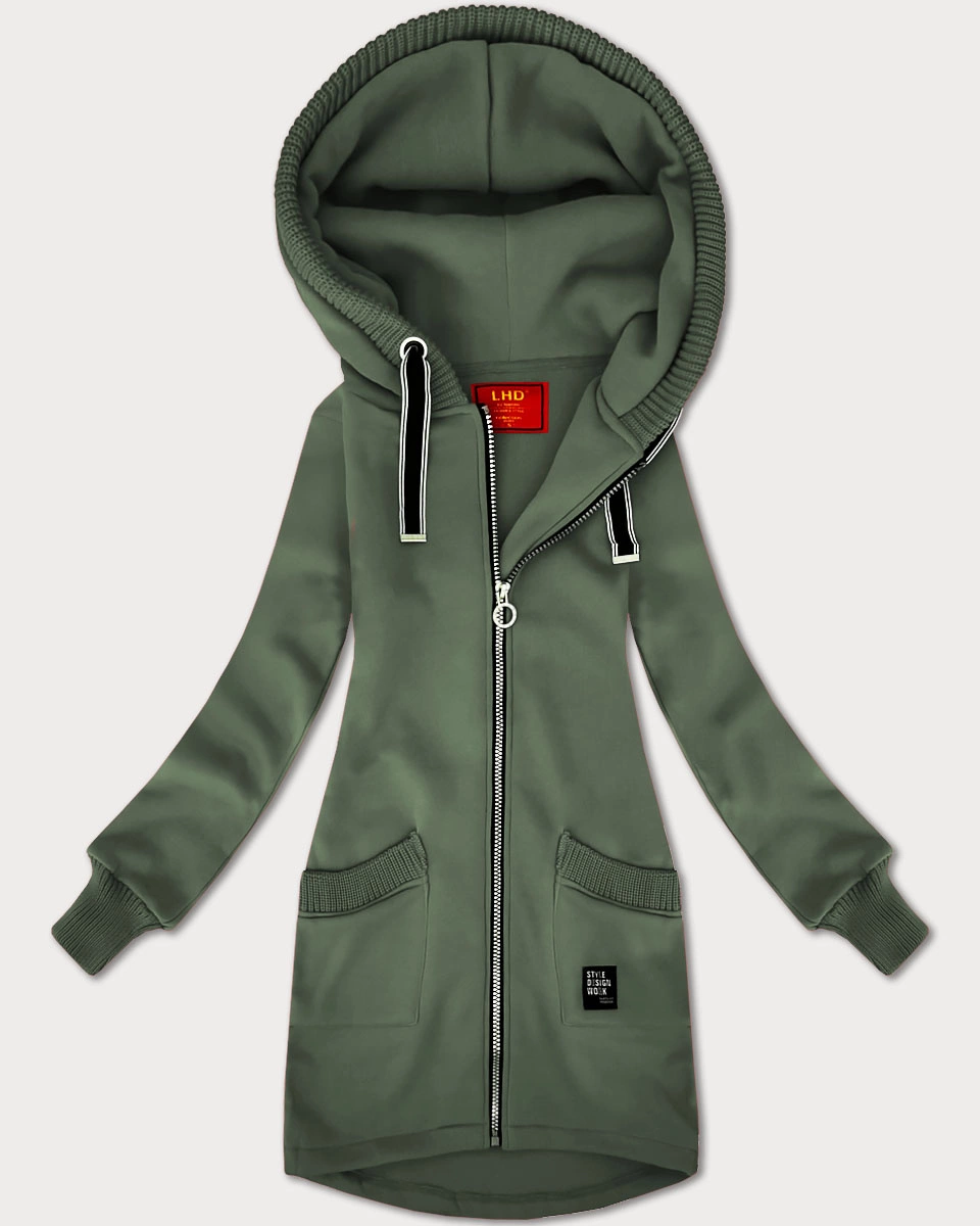 Damska bluza ze swetrowymi wstawkami LHD szarozielona (AMG-172A)