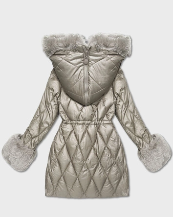 Kurtka z futrzanym kapturem tworzącym kołnierz beżowa (T3-2635#-62)