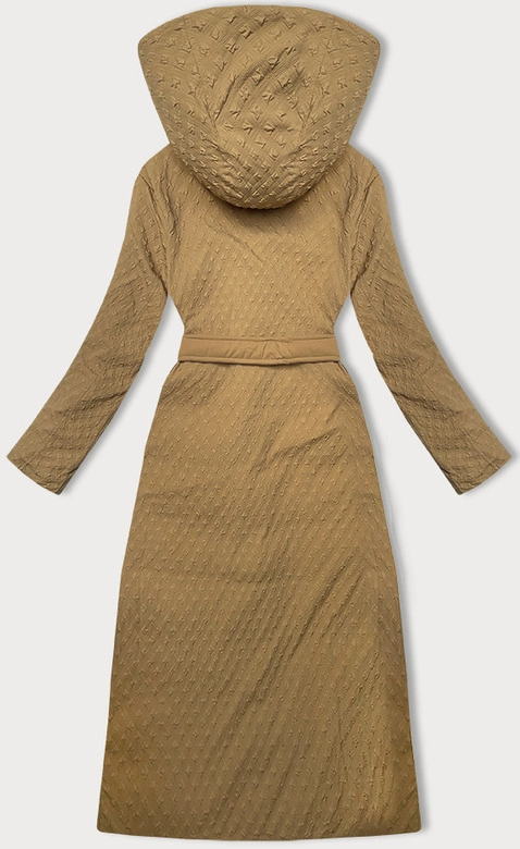 Dwustronny płaszcz damski z paskiem camel (WD202307)