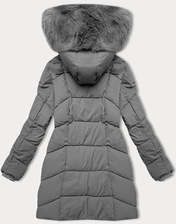 Kurtka zimowa damska plus size do połowy uda S'west szara ciemna (B8306-70)