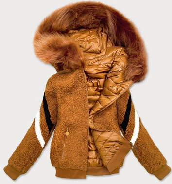 DWUSTRONNA KRÓTKA KURTKA DAMSKA ZIMOWA MUSZTARDOWA (H1032-37)