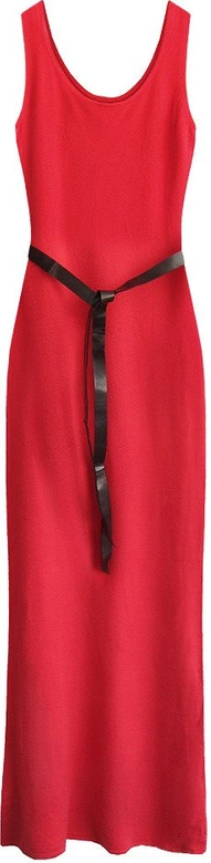 SUKIENKA MAXI Z PASKIEM CZERWONA (1548)