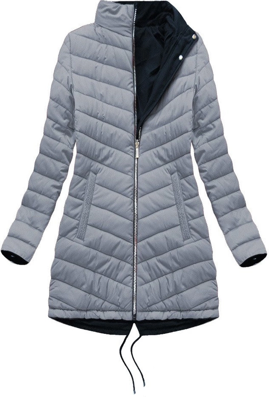 Dwustronna damska kurtka zimowa z kapturem granatowo-szara (w214big)