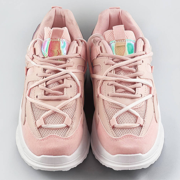 Sneakersy damskie z podwójnymi sznurówkami różowe (7001)