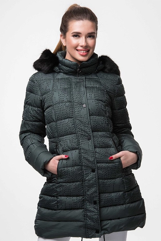 DAMSKA ZIMOWA PIKOWANA KURTKA Z KAPTUREM ZIELONA (J18-003)