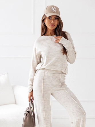 Dzianinowy komplet 2-częściowy bluzka i spodnie beżowy (VE74)