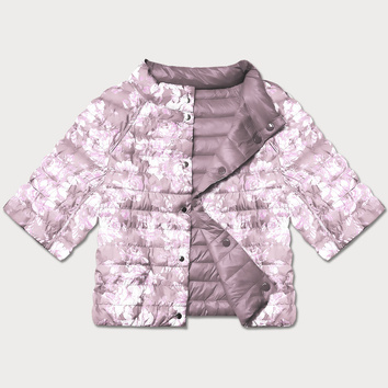 Dwustronna kurtka damska plus size z rękawem 3/4 Minority brudny róż/kwiaty (M23-7010-52)