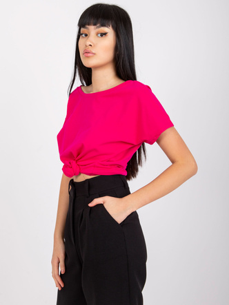 T-shirt basic z dekoltem z tyłu Feel Good fuksja (4662-03X)