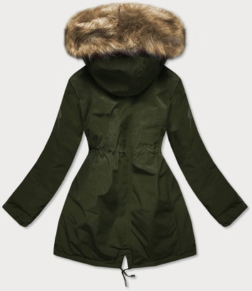 Dwustronna damska kurtka zimowa khaki-czarna (w557-1big)