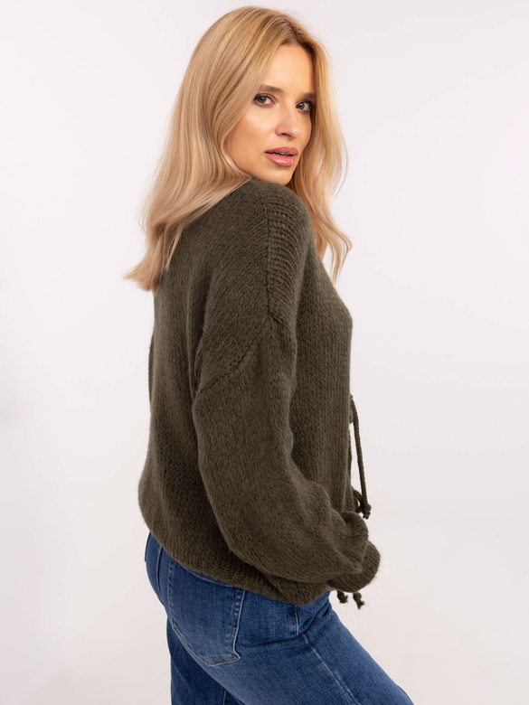 Luźny kardigan damski khaki (0412)
