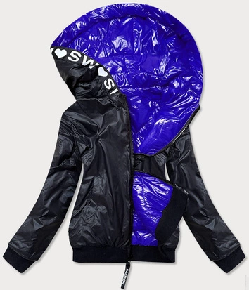 DWUSTRONNA BŁYSZCZĄCA KURTKA DAMSKA CHABROWA (B9778-2)