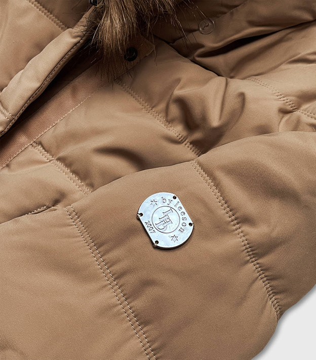 PARKA ZIMOWA DAMSKA NA FUTRZE JASNY BRĄZ (M-21013)