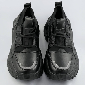 Sznurowane sneakersy na platformie czarne (ra5)