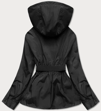 Krótka kurtka damska z paskiem czarna (ag3-03)