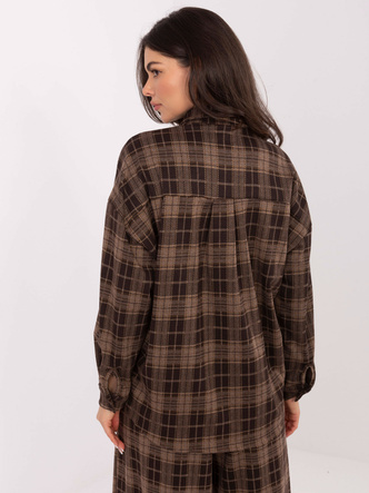 Flanelowa koszula damska w kratę brązowa (21638)