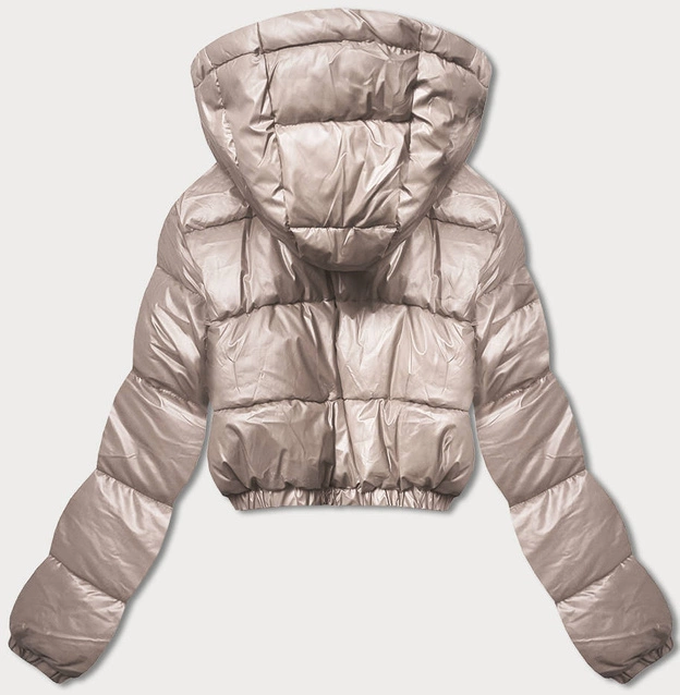 Krótka kurtka puchowa typu crop beż (d2-3831-62)