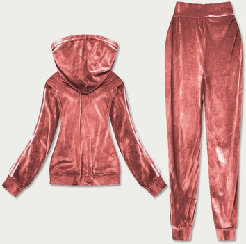 Welurowy dres damski z lampasami ceglany (81223)