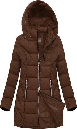 PIKOWANA DAMSKA KURTKA ZIMOWA Z KAPTUREM BRĄZOWA (B2644)