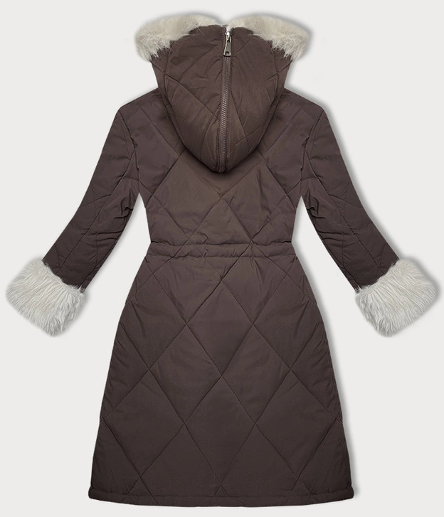 Pikowana kurtka zimowa na futrze Way Mode coffee-beż (WD202308)