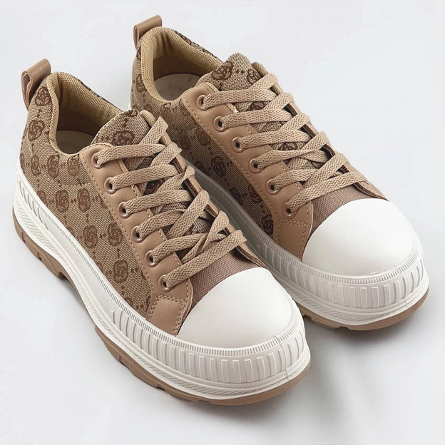 Trampki na grubej podeszwie ciemnobeżowe (s067)