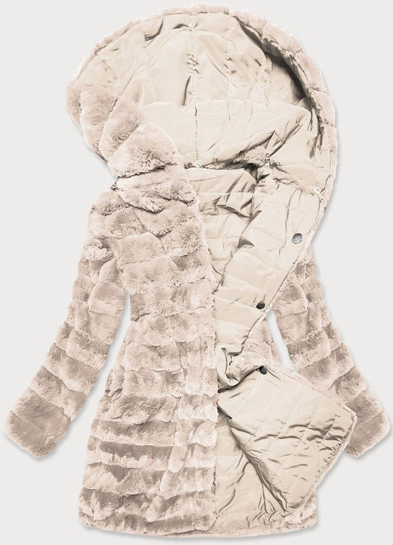 LEKKA KURTKA ZIMOWA DAMSKA FUTRO 2 W 1 BEŻOWA (39039)