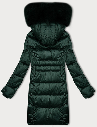 Zimowa pikowana kurtka plus size z kapturem S'west ciemny zielony (B8267-10)