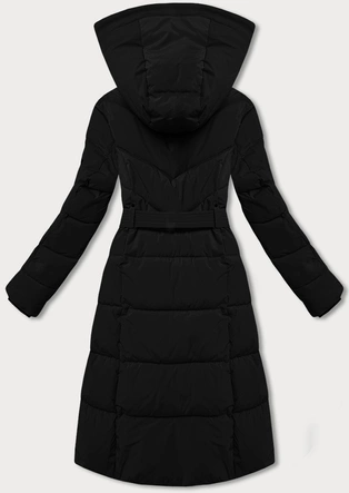 Zimowa kurtka damska z paskiem LHD czarna (LHD-24575)